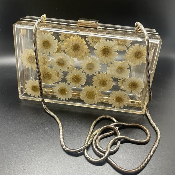 Zara Natural Daisy Acrylic Cross Body Clutch w/ Shoulder Strap - Picture 1 of 12